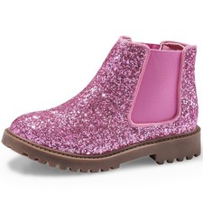 Pink Glitter Kids Ankle Boots Size 3 w/ Side Zipper Anti-Slip Sole