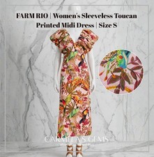 NWT Farm Rio Into The Jungle Pink Sleeveless Midi Dress Tropical Print Small S