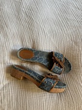 Gucci Angelina Plateau-Pantoletten Denim  Clogs Sandalen Vintage Retro 80s Gr 39