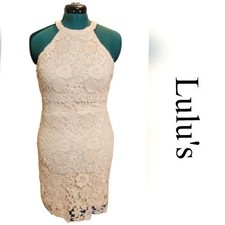 Lulus Women Pink Floral Lace Halter Neck Mini Sheath Dress Sleeveless