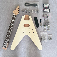 Unfinished Flying V Electric Guitar DIY Kit Flamed Maple Top 2 Humbuckers CRpart