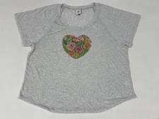 Cabi Botanica Floral Heart Graphic Soft Light Heather Gray Jersey T-Shirt S