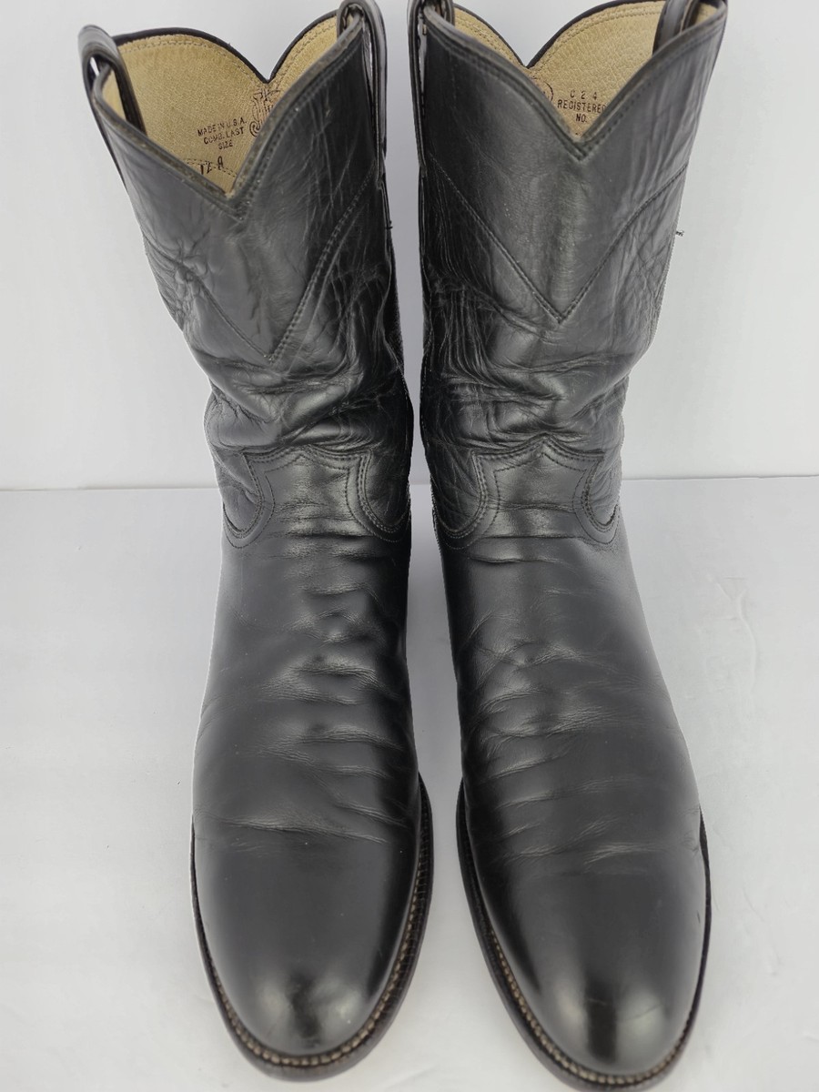 JUSTIN USA 3133 Black Leather Roper Cowboy Western Boots Men\'s size 8 D Justin Roper Cowboy Rancher Farmer Engineer Black Leather  main image 4