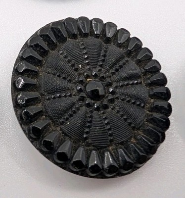 9 x Vintage Tschechisch Geätztes Glas Viktorianisch Trauer Schaft Knopf Schwarz Floral 32mm