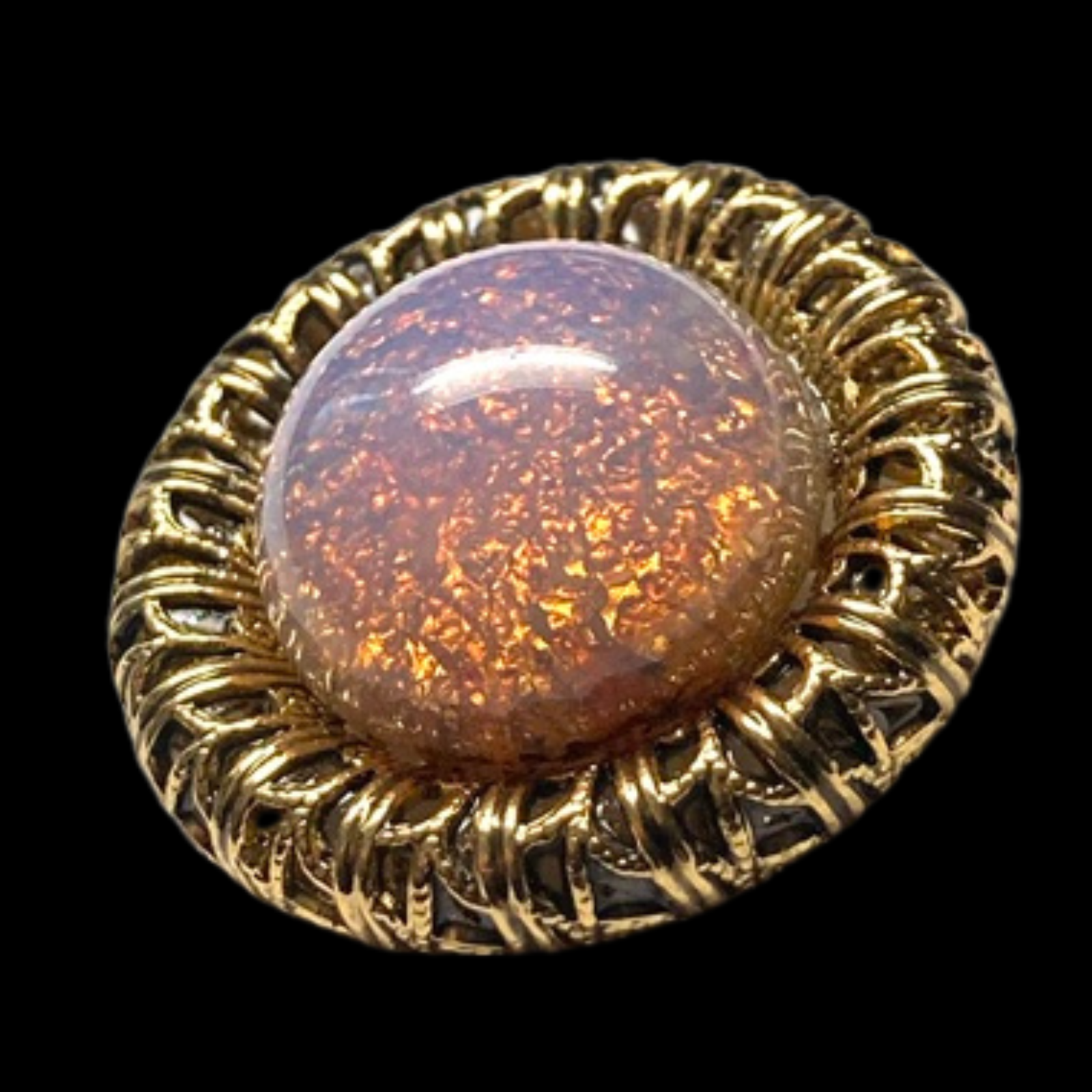 Lovely Vintage Opalescent Glass in Metal Button with Glittery Foil Work