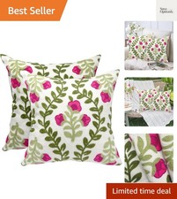 Vibrant Floral Embroidered Throw Pillow Covers 18"x18" Set of 2 for Home Decor