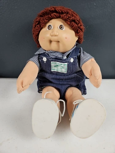 Cabbage Patch Kids 1984 Doll Brown Hair Boy Wearing Overalls Button Down Shirt