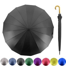 52 Inch Windproof Large Umbrellas for Rain, 16 Ribs, J Wooden Handle, 210T Hi...