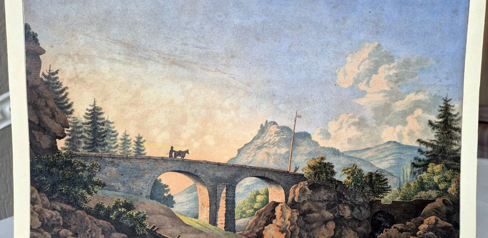 Anónimo - Dibujo gouache, siglo XIX. Romántico paisaje suizo... Foto 4 de 4