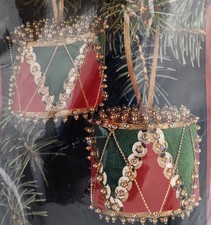 Little Drummer Beaded Sequins Pin Ribbon Vintage Craft Christmas Ornament Kit