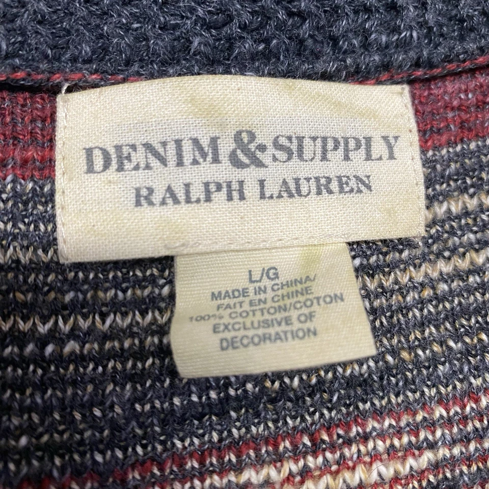 Denim & Supply Ralph Lauren Chal Cárdigan Suéter Mujer Grande Gris Rojo Bolsillo Foto 4 de 4