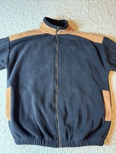 Polar Graphics Sedona Black Fleece Jacket L Made in USA Full Zip Suede Trim VTG