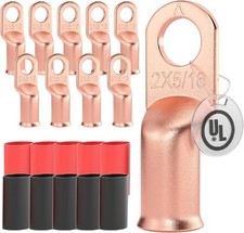 10 PCS UL Listed 2 AWG 5/16 Battery Cable Lugs Heat Shrink Ring Terminals