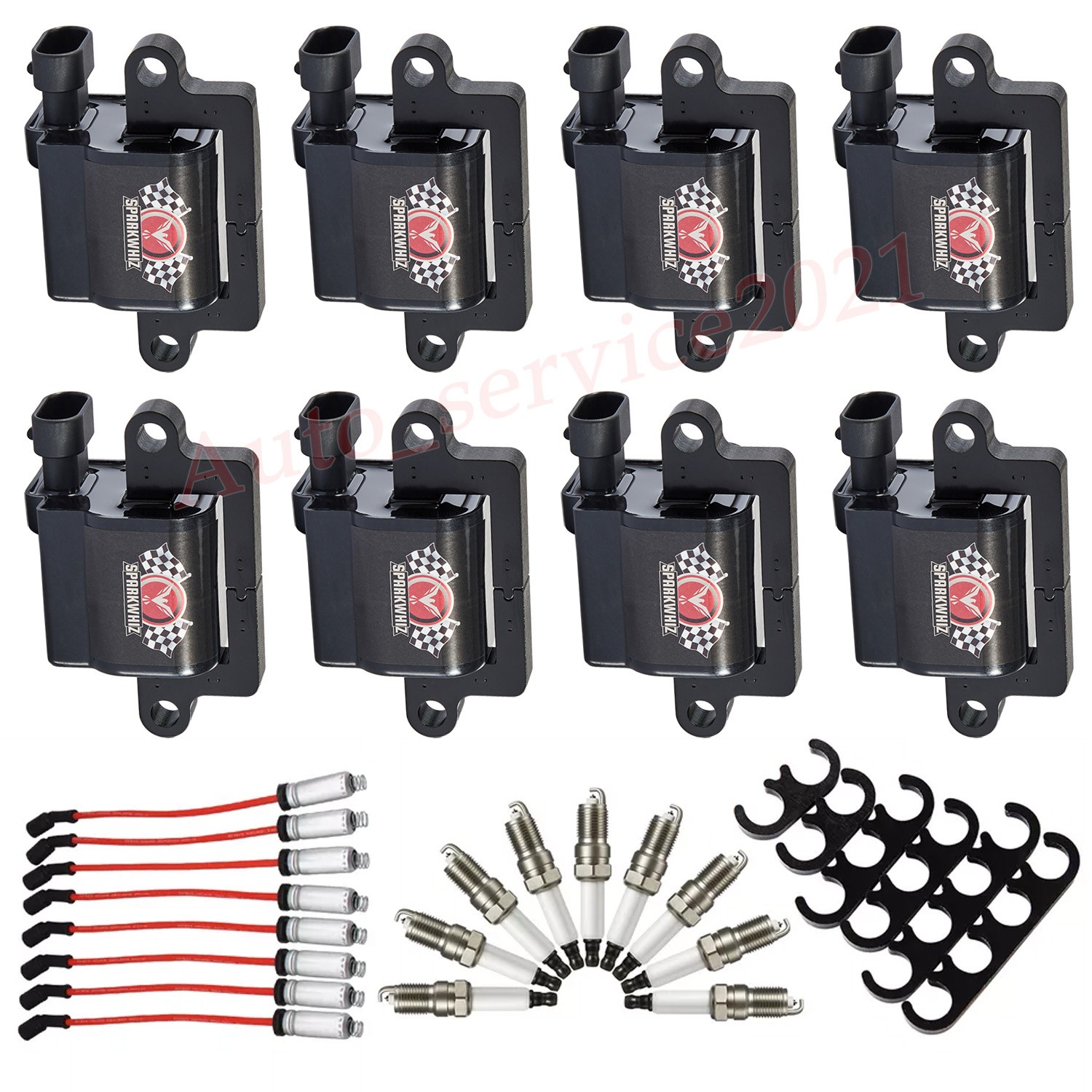 8PCS Ignition Coil + Spark Plug + Wires For Chevy GMC 4.8L 5.3L 6.0L 8.1L UF271