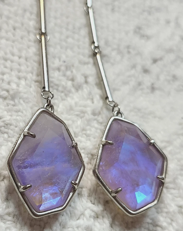 Kendra Scott Silver Charmian Stone Drop Earrings 4" Signed - Image 3 of 4