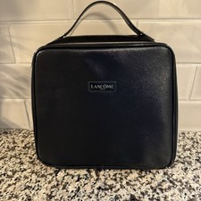 LANCOME PARIS LARGE BLACK SQUARE COSMETIC BAG TRAIN CASE NWOT