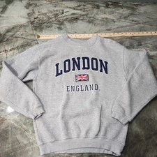 Gildan Heavy Blend LONDON England Spellout Sweatshirt Adult Medium Gray Pullover