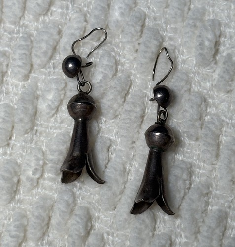 Vintage Navajo Squash Blossom Earrings Sterling Silver Handmade
