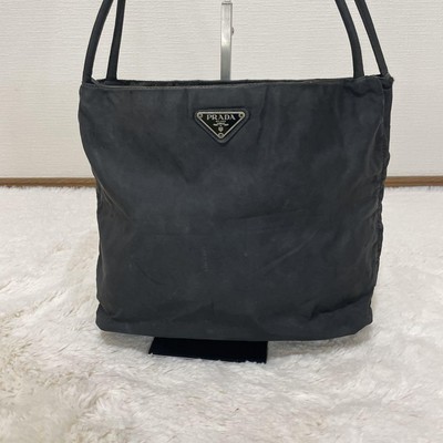 PRADA Tessuto City Handbag Leather Triangle Logo Plate From PRADA Tessuto City Handbag Leather Triangle Logo Plate From