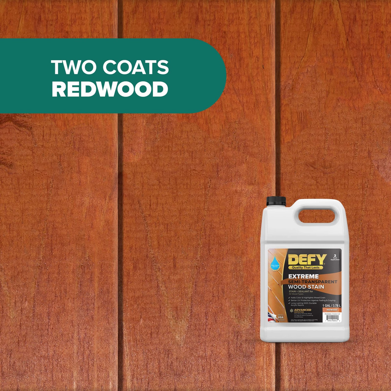 Defy Extreme 1 Gallon Redwood Wood Stain Sealer Advanced Outdoor Protection