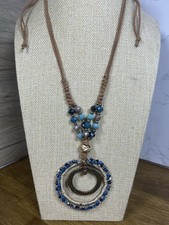 Statement Beaded Blue Large Soutache Woven Round Pendant Adjustable Necklace 844