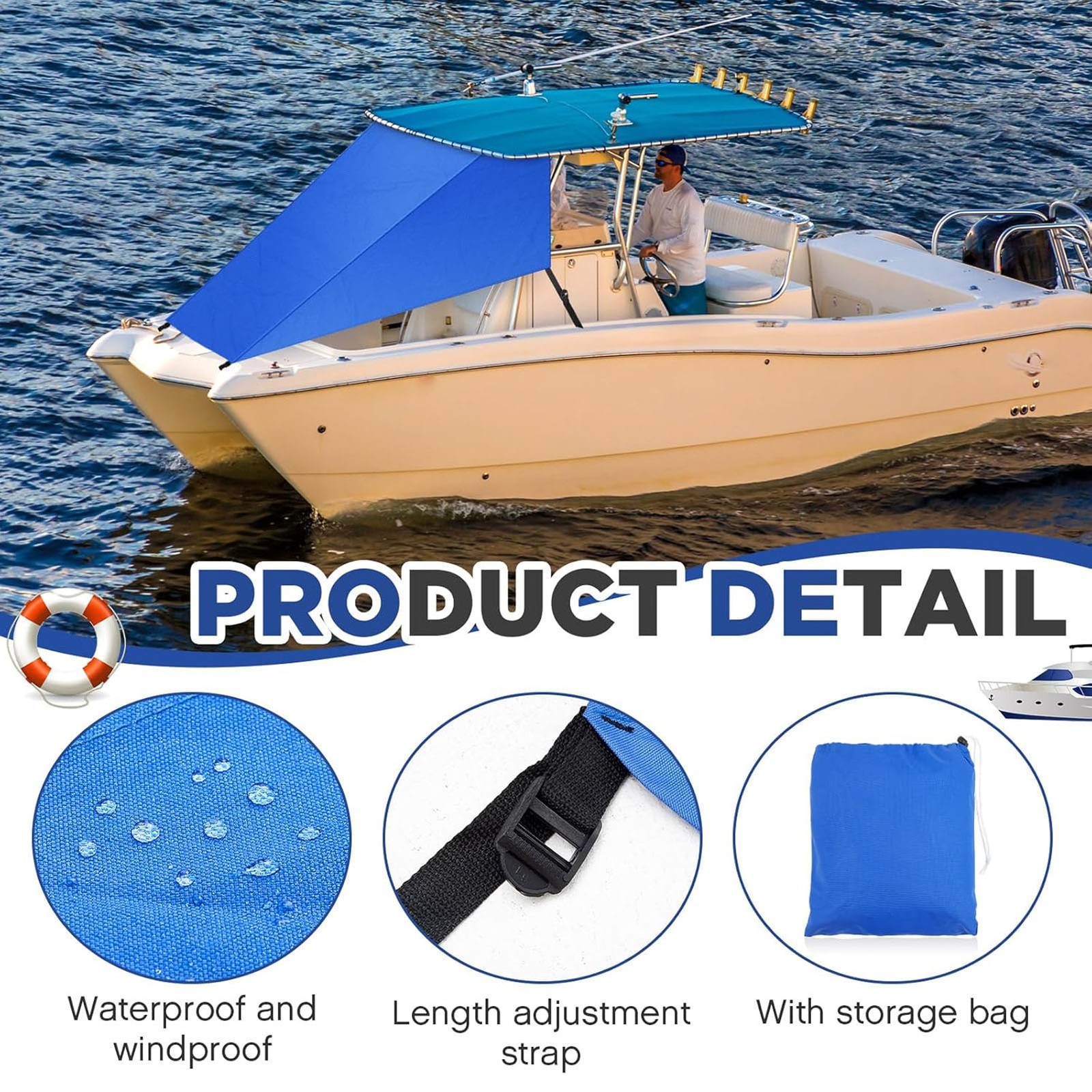 .Boat T Top Bow Shade 600D Oxford Fabric Waterproofing Wind Proof Boat T Top