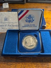 1987-S Commemorative Constitution 90% Silver Dollar $1 Coin, Box, COA