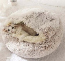 Winter Plush Cat Bed Round Warm Cushion Thick Pet Sleep Nest for Small Cat 40CM