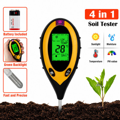 4 In 1 LCD Digital Soil Tester PH Water Moisture Temperature Sunlight Plant Test