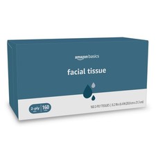 Amazon Basics 2-Ply Facial Tissue, 160 Count 160 Pack of 1 , White