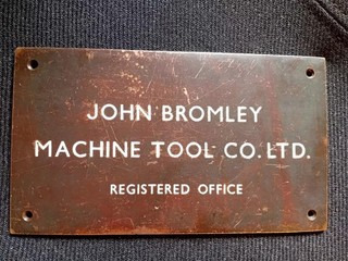 Brass Plaque John Bromley Machine Tool Co. Ltd