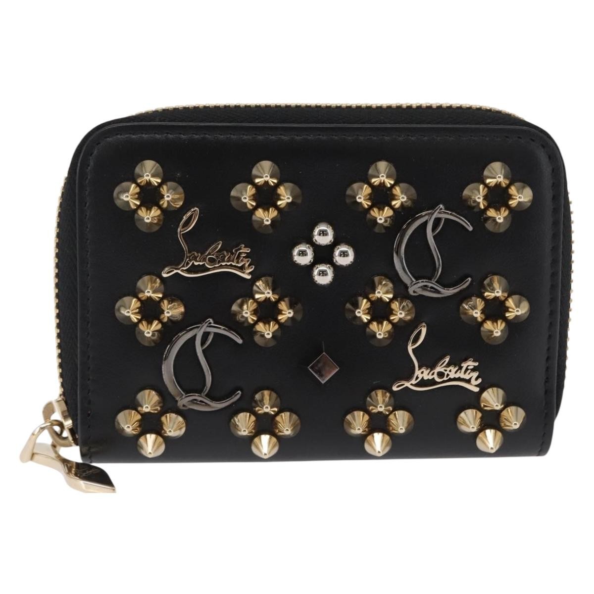 Christian Louboutin Studs Panettone Coin Purse Leather Black Auth