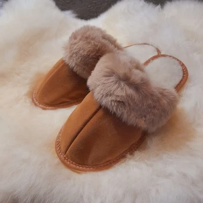 Damen Leder Wildleder Hausschuhe Pantoletten Pantoffeln isoliert Wolle 36-41 DE - Bild 1 von 4