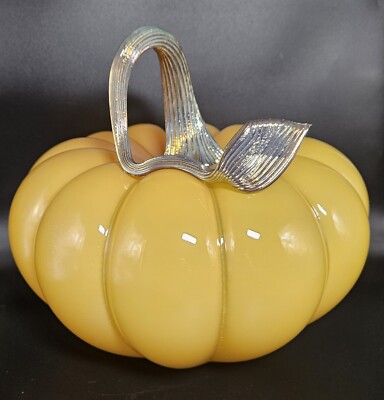 Cohn-Stone Studios Hand Blown Glass Pumpkin & Leaf Life Size   Signed & Dated 