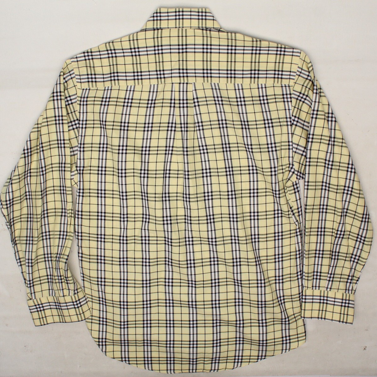Burberry London Mens Dress Shirt M 15/34 Yellow Black White Plaid