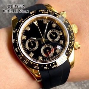 VK63カスタムクロノグラフシルバーブラック文字盤ローズゴールド針ブラックラバー VK63カスタムクロノグラフシルバーブラック文字盤ローズゴールド針