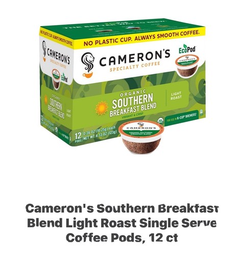 Cameron’ss Southern Breakfast Blend light roast pods. 12 count. lot of ...