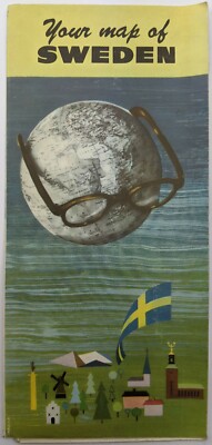 Schweden ''Ihre Schwedenkarte'' Faltprospekt Touristen, um 1960, Karte zur Rückseite