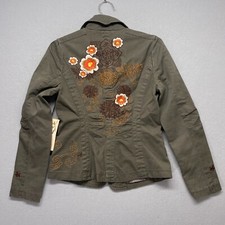 Lovestitch Jacket Womens Medium Green Floral Embroidered Fitted Cotton New
