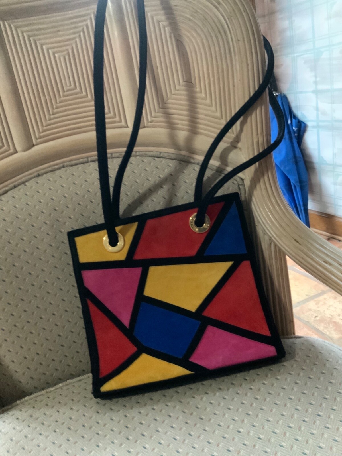 Escada Multi colored Patchwork Suede Shoulder Han… - image 2