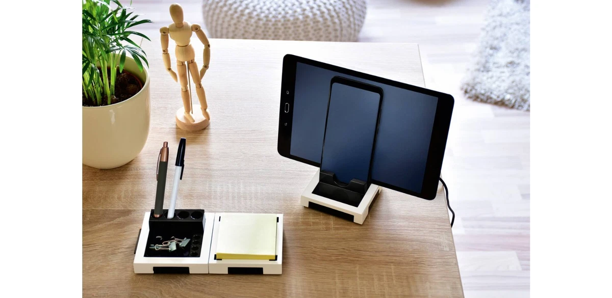 Monolith Modular Smart Desk Tidy Organiser USB Charger Black