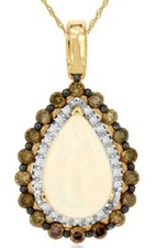 2.5CT WHITE & MOCHA DIAMOND & AAA OPAL 14KT ROSE GOLD PEAR SHAPE & ROUND PENDANT