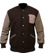 Hotline Miami B Logo Marrón Atractiva Hombres Universitaria Lana Real Vuelo Bombardero Chaqueta