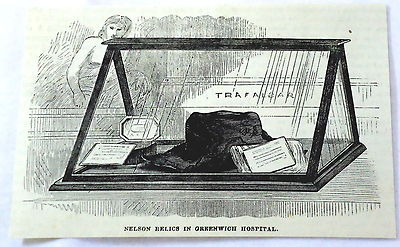 1880 magazine engraving ~ ADMIRAL HORATIO NELSON RELICS IN GREENWICH HOSPITAL