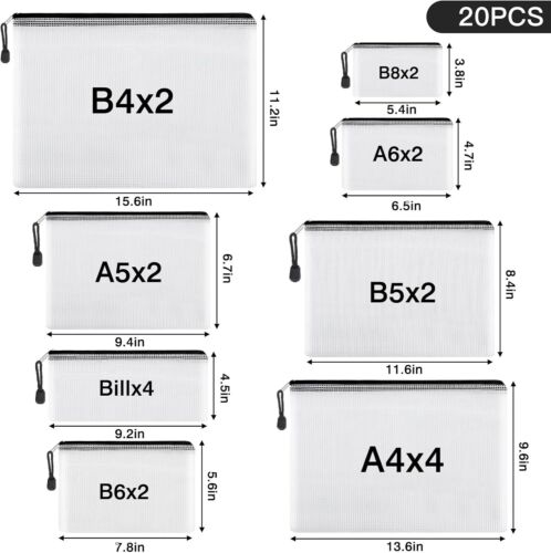 20Pcs Mesh Zipper Pouch 8 Sizes Waterproof Zipper Bags, Plastic Travel Pouch for - Picture 2 of 7
