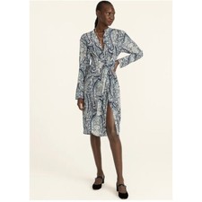 J.Crew $228 Tie-Front Silk Shirtdress In Oversized Paisley Size 2 BB642