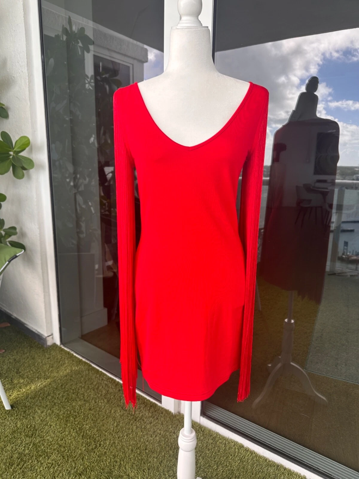 Abito da sera Moschino Couture nappe maniche US10 elasticizzato corto mini nuovo