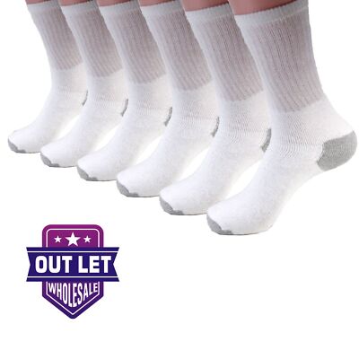 12 Pairs Men's White Solid Sports Cotton Crew Socks Long Size 9-11 , 10-13