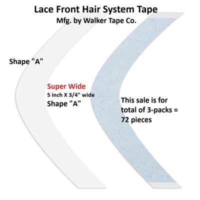 Lace Front Hair System Tape By Walker Tape SUPER WIDE Shape A 3-Pack = 72 pcs