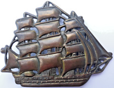 vintage 1970s belt buckle 3 mast sailing tall ship vessel clipper 4" long